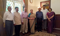 Dr. Wooday P. Krishna, National Council Member, The Institution of Engineers (India), along with High Commissioner of India Vijay Thakur Singh during his visit to the Embassy along with Dr. L. V. Muralikrishna Reddy, President, The Institution of Engineers (India) and other members of the Indian delegation that attended the World Engineers Summit, Singapore, 2015.