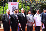 Judges, Lawyers, Law Teachers and Students assembled in front of High Court of Karnataka on 26-6-2016 to take a Pledge to secure to every citizens justice, liberty and equality. L-R: Former Chief Justice of India Former Justice M. N. Venkatachalaiah, Advocate General of Karnataka Madhusudan Naik, Educationist Dr. Wooday P. Krishna and others are seen.