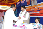Being felicitated at a Blood Donation Camp.