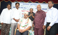 Dr. Wooday P. Krishna, noted educationist, being felicitated by the Bengaluru Brahmo Samaj on 22nd May 2015 on the occasion of the release of biography of Raja Rammohun Roy authored by Rani Govindaraju.  Dr. Ashoka Gurudas, Prof. N. Geethacharya, Sri W. H. Deva Kumar and others were present.