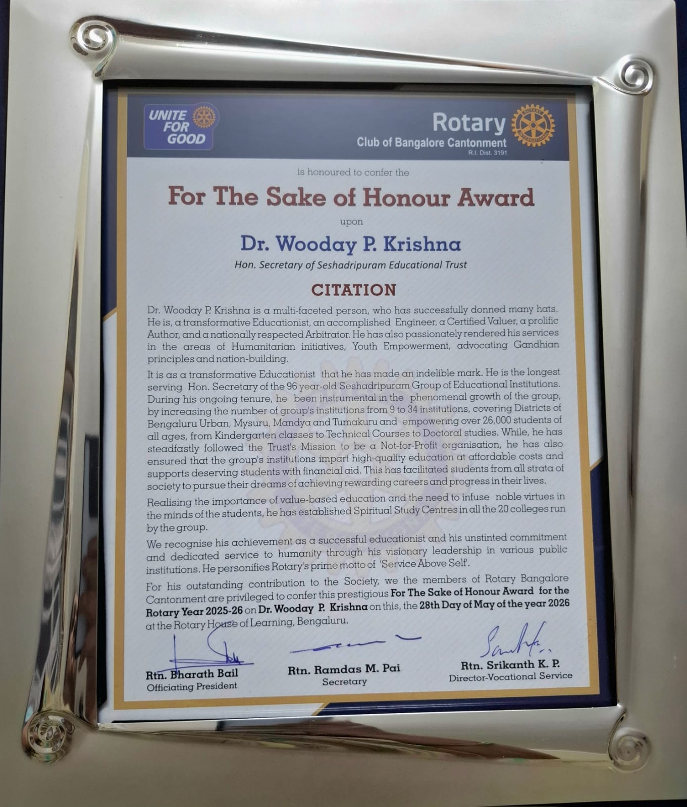 For The Sake of Honour Award (2026)
